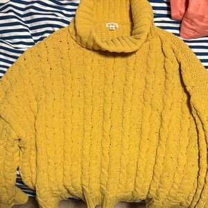 POL Mustard Cable Knit Turtleneck Sweater